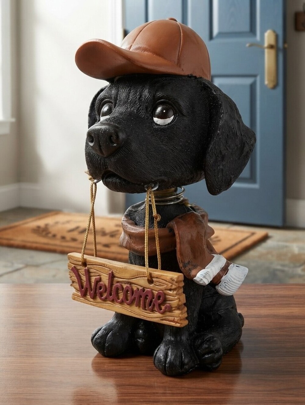 Black Labrador Puppy Bobblehead Welcome Sign Baseball Cap Dog Home Decor Figurin